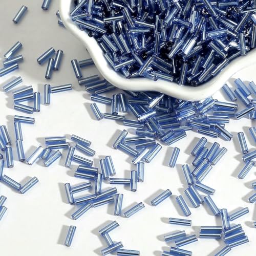 100 Stück/Los 2 x 7 mm tschechische Glasperlen, lange Röhre, runde Silverline-Glasperlen, lose Abstandsperlen für Kleidungszubehör, Blau, 2 x 7 mm, 5 g, 100 Stück von ZFISH