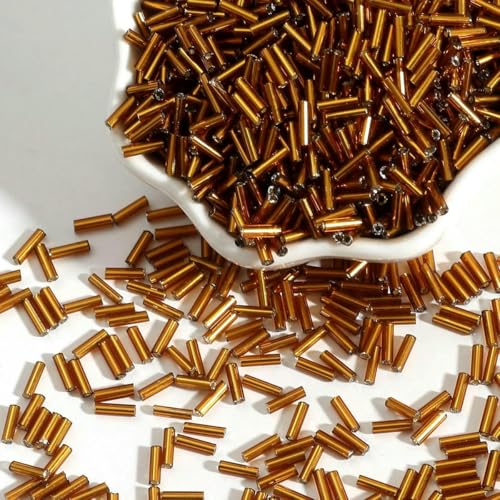 100 Stück/Los 2 x 7 mm tschechische Glasperlen, lange Röhre, runde Silverline-Glasperlen, lose Abstandsperlen für Kleidungszubehör, braun, 2 x 7 mm, 5 g, 100 Stück von ZFISH