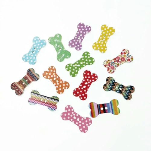 100 Stück gemischte Hundeknochen-Holzknöpfe, Nähzubehör, dekorative Knöpfe, handgefertigt, Scrapbooking, Basteln, DIY, 13 x 25 mm, Standard von ZFISH