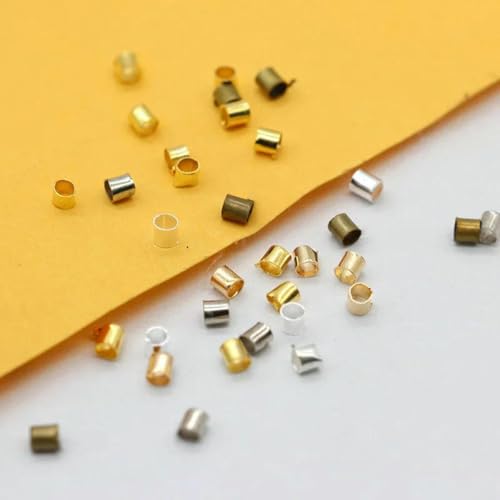 1000 Stück 2 x 2 mm, silbervergoldet, bronzefarben, Kupferrohr-Quetschperlen, Schmuckstopper, Abstandshalter, Metall-Endperlen, zufällig gemischte Farben 1000 Stück 2 x 2 mm, silbervergoldet, bronzefarben, Kupferrohr-Quetschperlen, Schmuckstopper, Abstandshalter, Metall-Endperlen, zufällig gemischte Farben von ZFISH