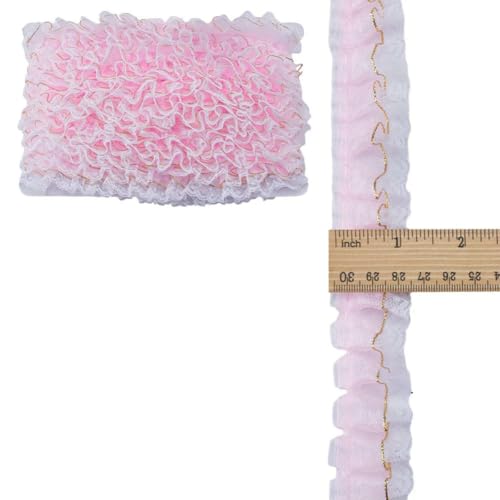 11 Yards Rosa Doppellagiger Plissee Chiffon Spitzenbesatz 5cm Breit 2-lagig Geraffter Rüschenbesatz Rand Tüllbesatz Stoffband-AECH06-14260-M 11 Yards Rosa Doppellagiger Plissee Chiffon Spitzenbesatz 5cm Breit 2-lagig Geraffter Rüschenbesatz Rand Tüllbesatz Stoffband-AECH06-14260-M von ZFISH