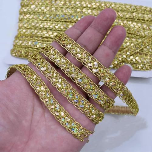 12 Yards Pailletten-Spitzenbänder, goldfarbenes geflochtenes Band, gehäkelt, für Cosplay-Kostüme, Besätze, appliziertes Nähbekleidungsband, 1,2 cm, Hellgold 12 Yards Pailletten-Spitzenbänder, goldfarbenes geflochtenes Band, gehäkelt, für Cosplay-Kostüme, Besätze, appliziertes Nähbekleidungsband, 1,2 cm, Hellgold von ZFISH