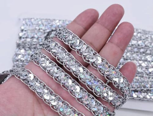 12 Yards Pailletten-Spitzenbänder, goldfarbenes geflochtenes Band, gehäkelt, für Cosplay-Kostüme, Besätze, appliziertes Nähbekleidungsband, 1,2 cm, Silber 12 Yards Pailletten-Spitzenbänder, goldfarbenes geflochtenes Band, gehäkelt, für Cosplay-Kostüme, Besätze, appliziertes Nähbekleidungsband, 1,2 cm, Silber von ZFISH