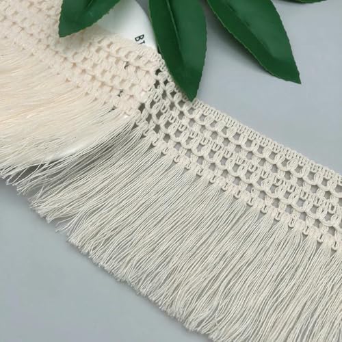 1Y 14CM breiter beigefarbener Baumwollfaden 3D-Spitzenstoff gewebtes Band Quaste DIY-Material Vorhänge Bekleidungszubehör Dekoration-1Yard von ZFISH