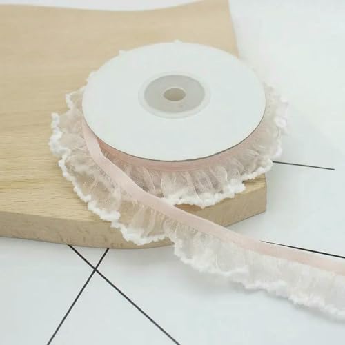 2/5/10 Meter elastisches Spitzenband mit Rüschen, transparenter Chiffonbesatz, Spitzenstoffband zum Nähen von DIY-Kleidung, handgefertigten Accessoires, 2 cm, Typ B, Hellrosa, 5 Yards von ZFISH