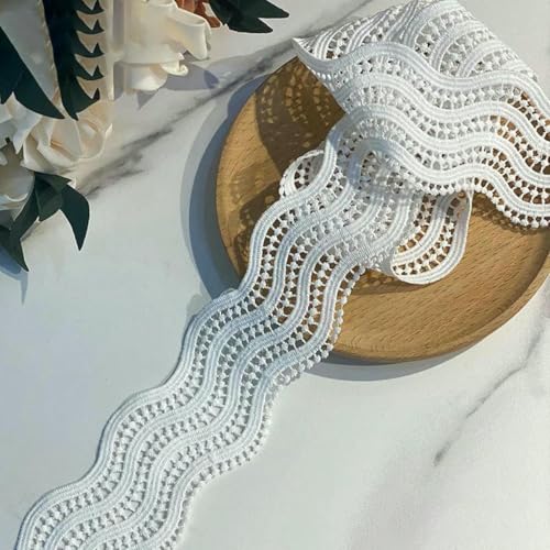 2 Yards, 5 cm breit, weiß-schwarzer Stoff, Blumen-Venise-Venice-Netz, Spitzenbesatz, Applikation zum Nähen, Basteln für Baby-Stirnband, weiß, 2 Yards von ZFISH