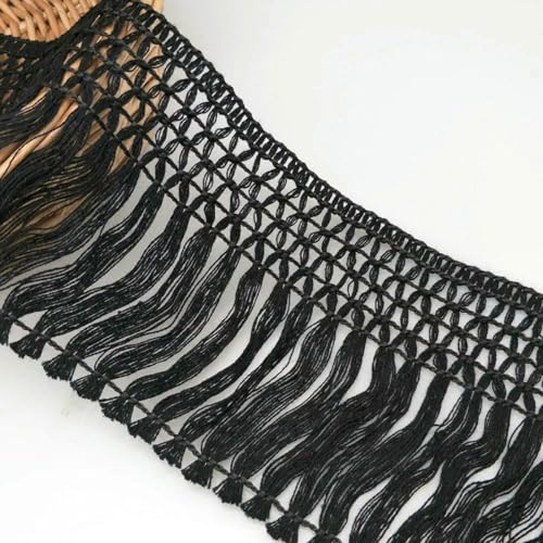 2 Yards/Lot 10 cm Beige Weiß Baumwollfadenstreifen Fransen Spitzenbesatz DIY Kleidungszubehör Quaste Kleidung Kissen Heimdekoration-Schwarz-2 Yards von ZFISH
