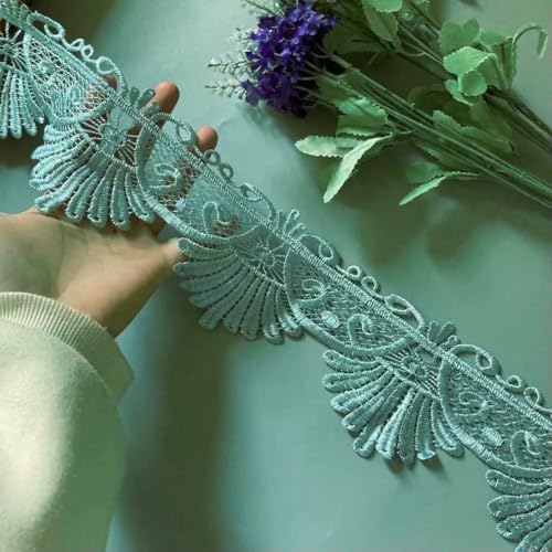 2 Yards Stickerei Türkis Spitzenband Borte für Sofa Vorhangbesatz Kleider Kostüme Applikation Stoff DIY 10 cm 3,5 cm Hot-Flower 1-Other von ZFISH