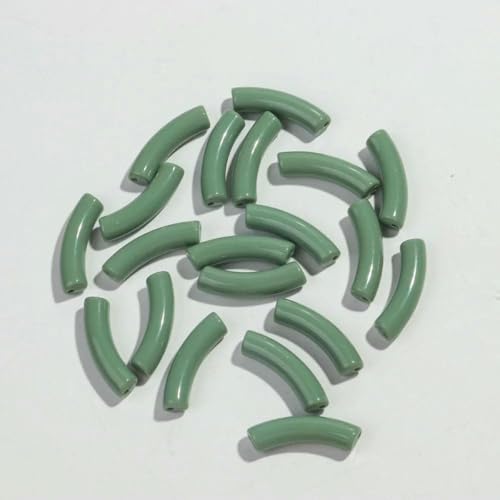 20 Stück/Los dünne Acryl-Röhrenperlen, einfarbig, Harz, gebogenes Rohr, lose Perlen für DIY-Armband, Halskette, Schmuckzubehör, Graugrün, 8 x 32 mm von ZFISH