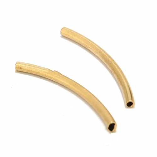 20 Stück goldfarbene Edelstahlperlen, lang gebogen, 6 x 40 mm, für Armbänder, Halsketten, handgefertigte Schmuckherstellung, Innendurchmesser 2 mm, Gold von ZFISH