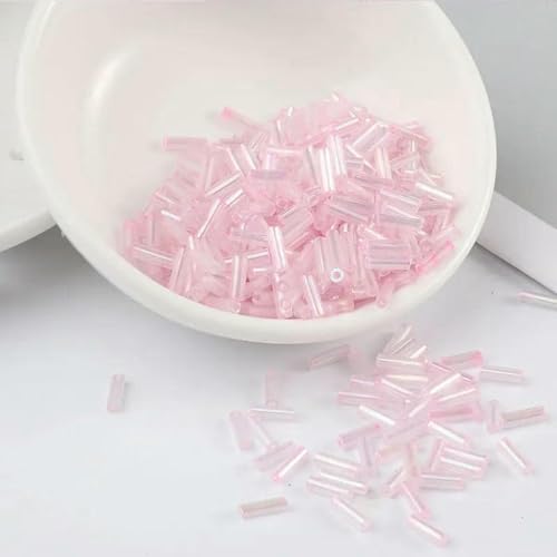 200 Stück transparente Glasröhrenperlen, 2 x 6 mm, Silberkern, tschechische Glasperlen, Stickerei, Schmuck, DIY-Kleidungszubehör, AB Hellrosa von ZFISH