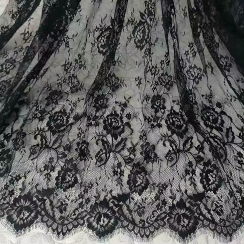 3,0 Meter Wimpernspitzenstoff, komplizierte Blumenmuster für selbstgemachte Brautkleider, Schleier, Tischdecken, Vorhänge, Nylonspitzenstoff, schwarz, 150 cm x 300 cm 3,0 Meter Wimpernspitzenstoff, komplizierte Blumenmuster für selbstgemachte Brautkleider, Schleier, Tischdecken, Vorhänge, Nylonspitzenstoff, schwarz, 150 cm x 300 cm von ZFISH