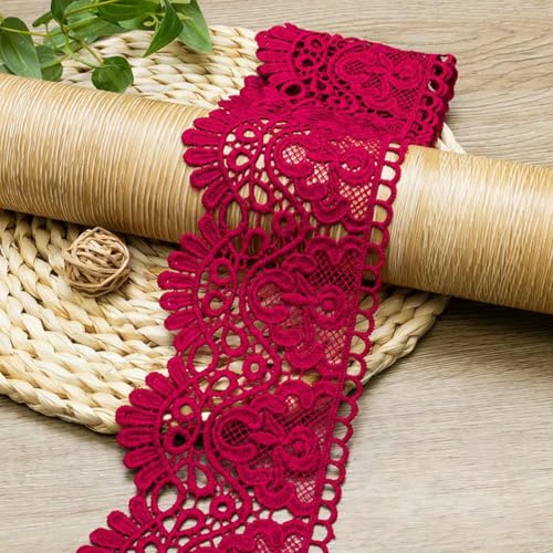 3 Meter Spitzenband mit Blumenstickerei, DIY-Bekleidung, Nähstoff, 10 cm, handgefertigtes Bastelmaterial, ausgehöhltes, wasserlösliches Klebeband, Burgunderrot, 3 Meter Länge 3 Meter Spitzenband mit Blumenstickerei, DIY-Bekleidung, Nähstoff, 10 cm, handgefertigtes Bastelmaterial, ausgehöhltes, wasserlösliches Klebeband, Burgunderrot, 3 Meter Länge von ZFISH