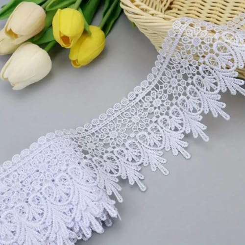 3 Yards breites Spitzenband mit Blumenstickerei, Spitzenrandbesatz zum Nähen, Basteln, Heim- und Hochzeitsdekor-Weiß-3 Yards von ZFISH