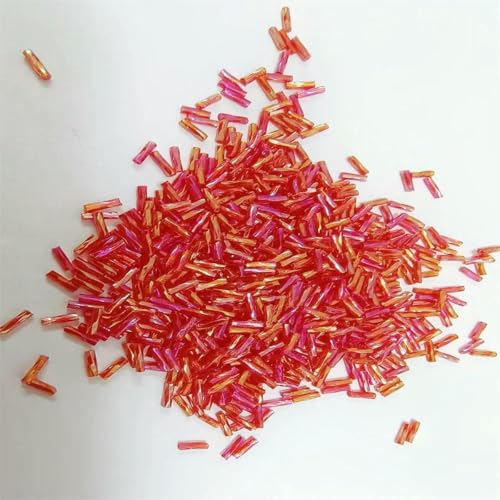 300 Stück 11/0 Röhrenperlen, 2 x 6 mm, gedrehte Glasperlen, spiralförmige Rocailles-Perlen für DIY-Armbänder, Schmuck, Kleiderherstellung, Kleidungsstücke, Zubehör – leuchtend rot AB42 – 2 x 6 mm, von ZFISH
