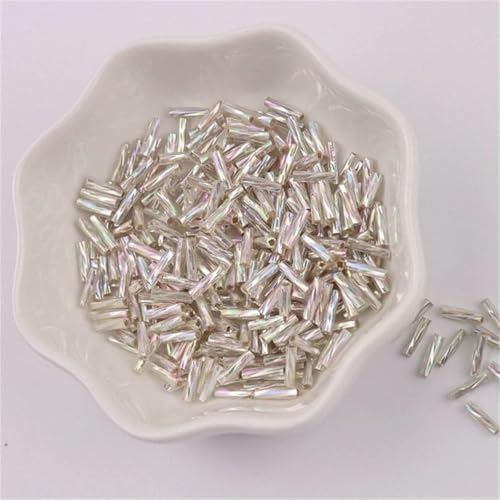 300 Stück 11/0 Röhrenperlen 2 x 6 mm Twist-Glasperlen, spiralförmige Rocailles-Perlen für DIY-Armbänder, Schmuck, Kleiderherstellung, Kleidungsstücke, Zubehör, AB Silber 15, 450 g Twist, 13500 Stück von ZFISH