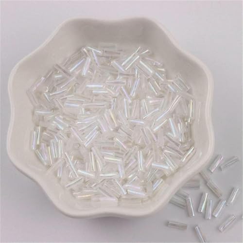 300 Stück 11/0 Röhrenperlen 2 x 6 mm Twist-Glasperlen, spiralförmige Rocailles-Perlen für DIY-Armbänder, Schmuck, Kleiderherstellung, Kleidungsstücke, Zubehör, AB Transparent 14, 450 g Twist, 13500 von ZFISH