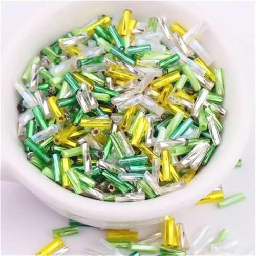 300 Stück 11/0 Röhrenperlen 2 x 6 mm Twist-Glasperlen, spiralförmige Rocailles-Perlen für DIY-Armbänder, Schmuck, Kleiderherstellung, Kleidungsstücke, Zubehör, Mix Greens6, 2 x 6 mm Twist, 300 Stück von ZFISH