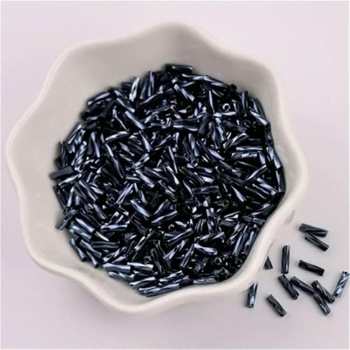 300 Stück 11/0 Röhrenperlen 2 x 6 mm Twist-Glasperlen, spiralförmige Rocailles-Perlen für DIY-Armbänder, Schmuck, Kleiderherstellung, Kleidungsstücke, Zubehör – Gun Gray21 – 2 x 6 mm Twist, 300 St von ZFISH