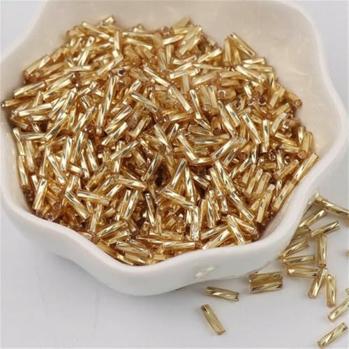 300 Stück 11/0 Röhrenperlen 2 x 6 mm Twist-Glasperlen, spiralförmige Rocailles-Perlen für DIY-Armbänder, Schmuck, Kleiderherstellung, Kleidungsstücke, Zubehör – Hellgold 8 – 450 g Twist, 13.500 St von ZFISH