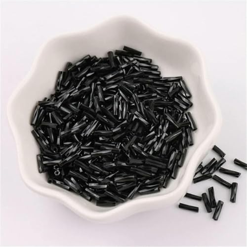 300 Stück 11/0 Röhrenperlen 2 x 6 mm Twist-Glasperlen, spiralförmige Rocailles-Perlen für DIY-Armbänder, Schmuck, Kleiderherstellung, Kleidungsstücke, Zubehör – einfarbig schwarz, 12–450 g, Twist, von ZFISH