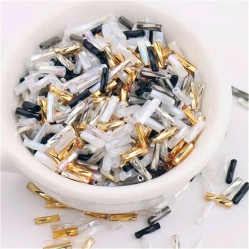 300 Stück 11/0 Röhrenperlen 2 x 6 mm Twist-Glasperlen Spiralförmige Rocailles für DIY-Armbänder, Schmuck, Kleiderherstellung, Kleidungsstücke, Zubehör, Mix Weißgold 3 – 2 x 6 mm Twist, 300 Stück von ZFISH
