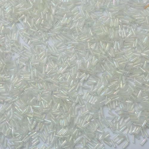 300 Stück 2 x 6 mm Twist-Bugles, lose Glasperlen, Abstandshalter, Perlen für Kleidungsstücke, Schmuck, zum Nähen von Stoffen, DIY-Nähzubehör, transparent, AB von ZFISH