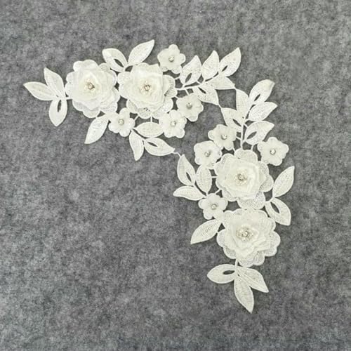 3D-Blumenstickerei-Applikation, Spitzenkragen, Ausschnitt, ABS-Perle, DIY-Strass-Spitzenstoff, Nähkleiderzubehör, 1 Paar, wie in der Abbildung gezeigt von ZFISH