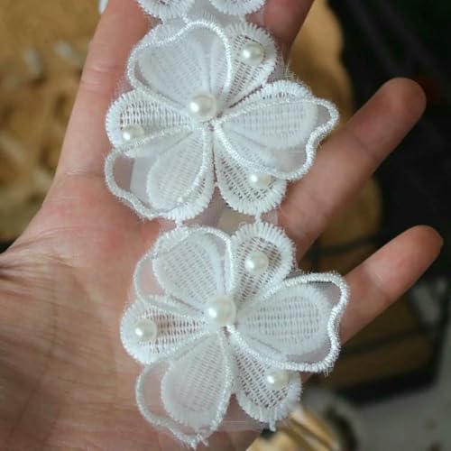 3D-Doppelschicht, handgenähtes Perlennetz, bestickte Blumenspitze, Hochzeits-Dr.-Kopf-Schleier-Loch-Patch-Material, G 10, ca. 50 cm lang von ZFISH