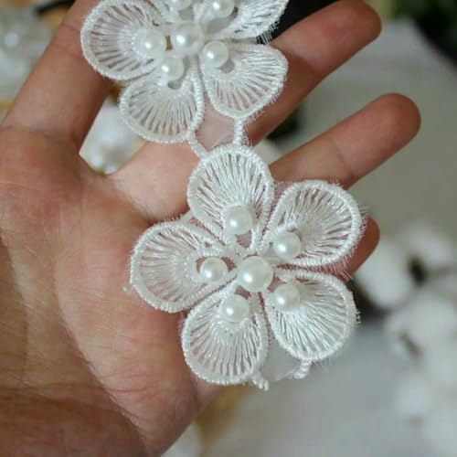 3D-Doppelschicht-Handgenähtes Perlennetz, bestickte Blumen-Spitzenbesatz, Hochzeits-Dr.-Kopf-Schleier-Loch-Patch-Material, D-Abschnitt 10 ist etwa 54 cm lang von ZFISH