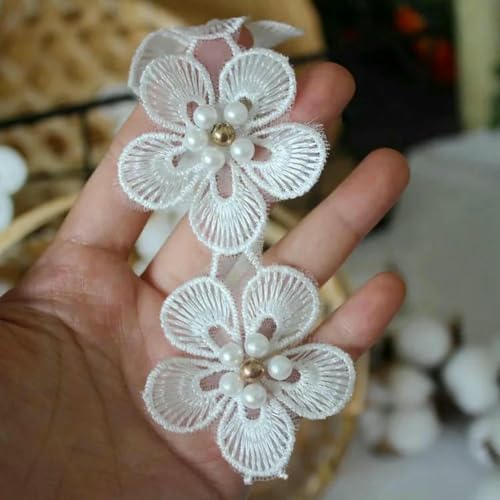 3D-Doppelschicht-Handgenähtes Perlennetz, bestickte Blumen-Spitzenbesatz, Hochzeits-Dr.-Kopf-Schleier-Loch-Patch-Material, E 10 ist etwa 53 cm lang von ZFISH