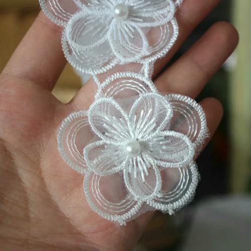 3D-Doppelschicht-Handgenähtes Perlennetz, bestickte Blumen-Spitzenbesatz, Hochzeits-Dr.-Kopf-Schleier-Loch-Patch-Material - A Absatz 10 ist etwa 51 cm lang von ZFISH