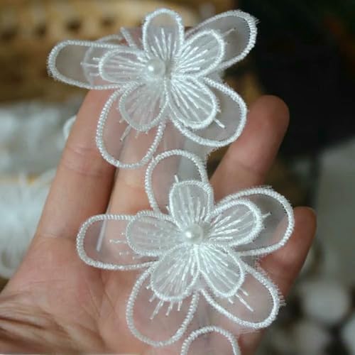 3D-Doppelschicht-Handgenähtes Perlennetz, bestickte Blumen-Spitzenbesatz, Hochzeits-Dr.-Kopf-Schleier-Loch-Patch-Material - C-Abschnitt 10 ist etwa 52 cm lang von ZFISH