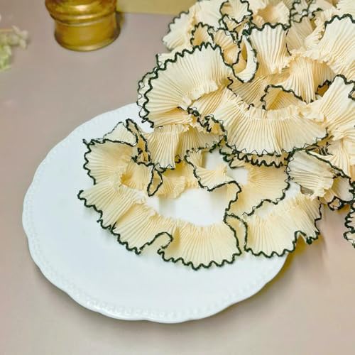 4,0 m/Los, 3 cm, weinrot/rosa/beige, Chiffon-Plissee-Spitze, Rüschen-Spitzenbesatz für Hunde, für Kleider, Haustiertücher, Heimdekoration, X1496, Aprikose/Schwarz, 10 Meter von ZFISH