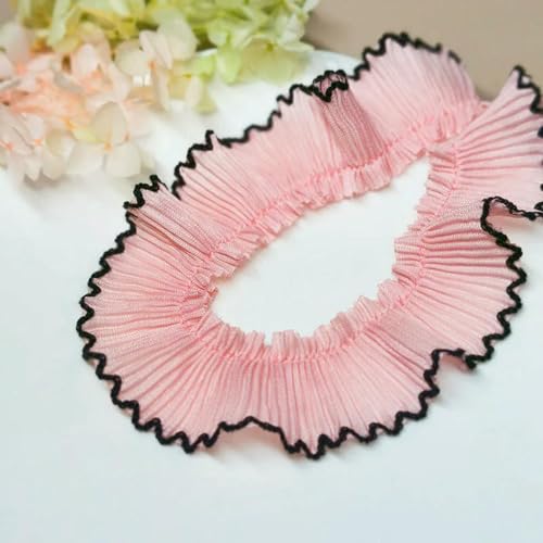 4,0 m/Los, 3 cm, weinrot/rosa/beige, Chiffon-Plissee-Spitze, Rüschen-Spitzenbesatz für Hunde, für Kleider, Haustiertücher, Heimdekoration, X1496, rosa/schwarz, 10 Meter von ZFISH