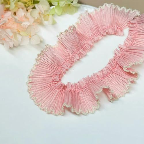 4,0 m/Los, 3 cm, weinrot/rosa/beige, Chiffon-Plissee-Spitze, Rüschen-Spitzenbesatz für Hunde, für Kleider, Haustiertücher, Heimdekoration, X1496, rosa beige, 10 Meter von ZFISH
