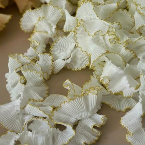 4,0 m/Los 3 cm Weinrot/Rosa/Beige Chiffon Plissee Spitze Hunderüschen Spitzenbesatz für Kleid Haustier Tuch Heimdekoration X1496-Weißgold_a-10 Meter von ZFISH