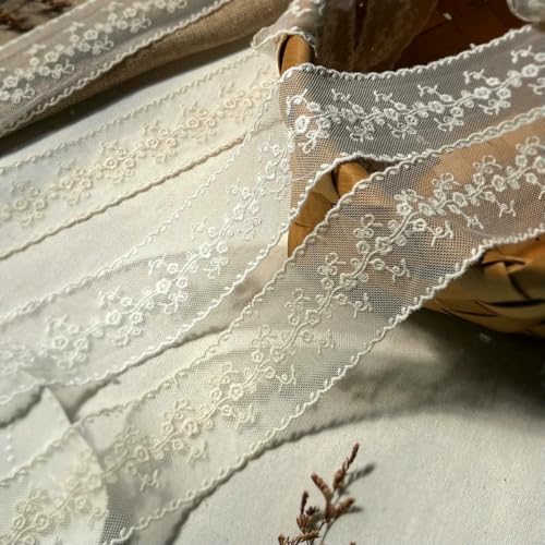 4,6 cm breites Spitzenzubehör, Netz, Baumwollfaden, Stickerei, gerade Kante, Schloss, Spitzenkante, DIY-Kleidungsdekorationsmaterialien, X421-weiß-9,5–10 Yards von ZFISH
