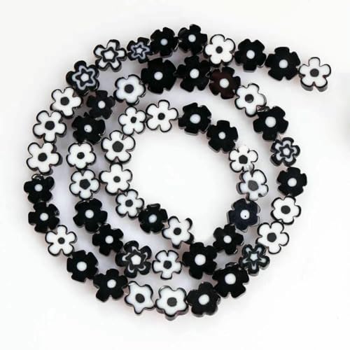 4–8 mm Blumen-Lampwork-Glasperlen, flach, rund, Abstandshalter, lose Perlen zur Schmuckherstellung, DIY-Armband, Bastelzubehör, Zubehör – Schwarz – 8 mm, ca. 49 Stück von ZFISH