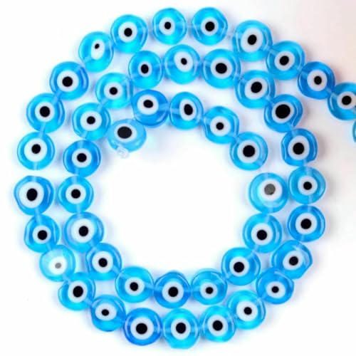 4–8 mm Blumen-Lampwork-Glasperlen, flach, rund, Abstandshalter, lose Perlen zur Schmuckherstellung, DIY-Armband, Bastelzubehör, Zubehör – Seeblaues Auge – 8 mm, ca. 49 Stück von ZFISH