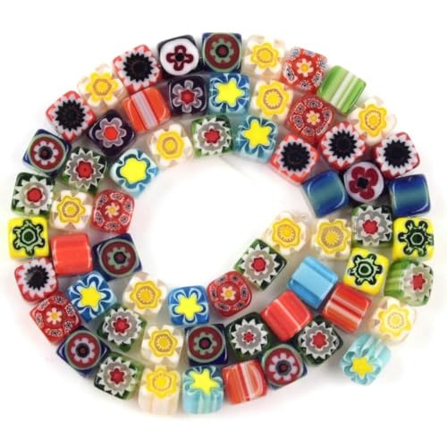 4–8 mm Blumen-Lampwork-Glasperlen, flach, rund, Abstandshalter, lose Perlen zur Schmuckherstellung, DIY-Armband, Bastelzubehör, bunt, 3–4,0 mm, ca. 84 Stück von ZFISH