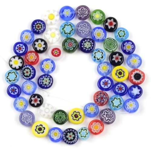 4–8 mm Blumen-Lampwork-Glasperlen, flach, rund, Abstandshalter, lose Perlen zur Schmuckherstellung, DIY-Armband, Bastelzubehör, bunt, 4–6 mm, ca. 56 Stück 4–8 mm Blumen-Lampwork-Glasperlen, flach, rund, Abstandshalter, lose Perlen zur Schmuckherstellung, DIY-Armband, Bastelzubehör, bunt, 4–6 mm, ca. 56 Stück von ZFISH