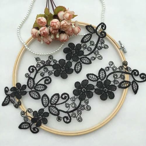 4-teiliges Set Vintage Schwarze Blumenstickerei Spitze Applizierter Stoff Jacquardband Spitzenstoff Nähbesatz Patch Scrapbooking-Schwarz-4-teilig von ZFISH
