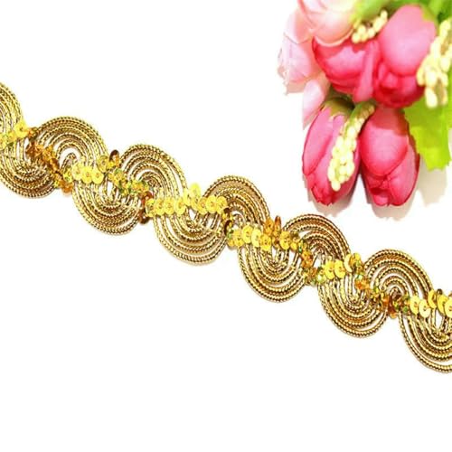 5/10 Yards, 22 mm breites, gebogenes, gewelltes Pailletten-Spitzenband für Bühnenauftritte, Partys, Cosplay, Hochzeitskleidung, DIY-Zubehör, Gold, 22 mm breit, 5 Yards 5/10 Yards, 22 mm breites, gebogenes, gewelltes Pailletten-Spitzenband für Bühnenauftritte, Partys, Cosplay, Hochzeitskleidung, DIY-Zubehör, Gold, 22 mm breit, 5 Yards von ZFISH