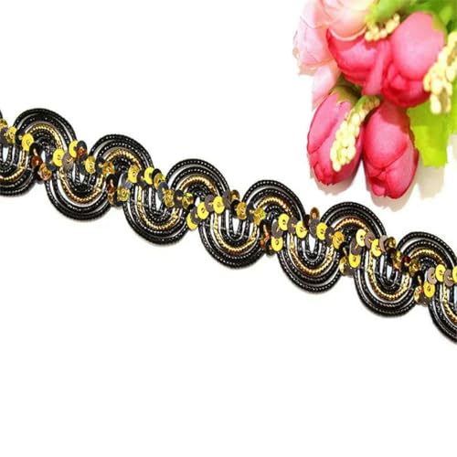 5/10 Yards, 22 mm breites, gebogenes, gewelltes Pailletten-Spitzenband für Bühnenauftritte, Partys, Cosplay, Hochzeitskleidung, DIY-Zubehör, Schwarz, 22 mm breit, 10 Yards 5/10 Yards, 22 mm breites, gebogenes, gewelltes Pailletten-Spitzenband für Bühnenauftritte, Partys, Cosplay, Hochzeitskleidung, DIY-Zubehör, Schwarz, 22 mm breit, 10 Yards von ZFISH
