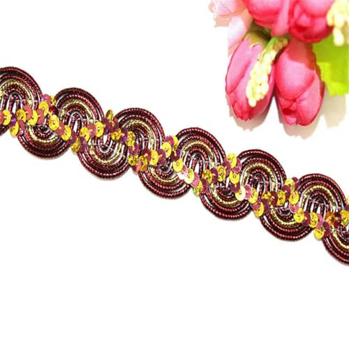 5/10 Yards, 22 mm breites, gebogenes, gewelltes Pailletten-Spitzenband für Bühnenauftritte, Partys, Cosplay, Hochzeitskleidung, DIY-Zubehör, Weinrot, 22 mm breit, 5 Yards 5/10 Yards, 22 mm breites, gebogenes, gewelltes Pailletten-Spitzenband für Bühnenauftritte, Partys, Cosplay, Hochzeitskleidung, DIY-Zubehör, Weinrot, 22 mm breit, 5 Yards von ZFISH