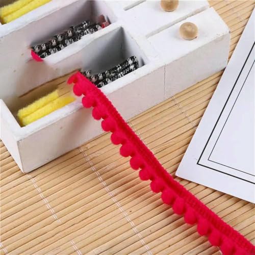 5/10 Yards Pom Poms Trim Ball Spitzenband 11 mm Pompom Fransenband Nähspitze Gestrickter Stoff Handarbeit Basteldekoration-14 Dunkelrosa-1 Yards von ZFISH