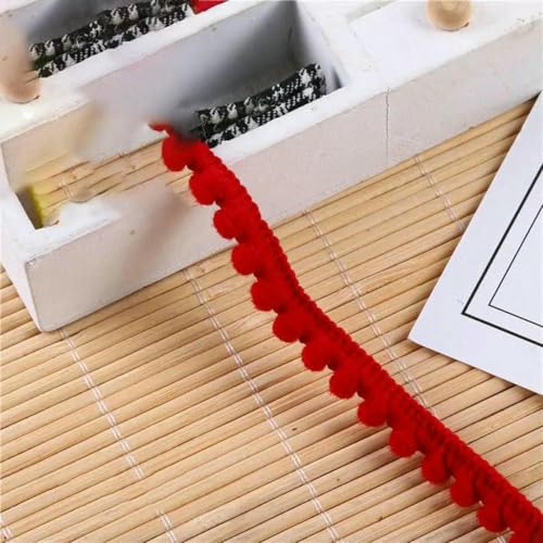 5/10 Yards Pom Poms Trim Ball Spitzenband 11 mm Pompom Fransenband Nähspitze Gestrickter Stoff Handarbeit Basteldekoration-16 Weinrot-10 Yards von ZFISH