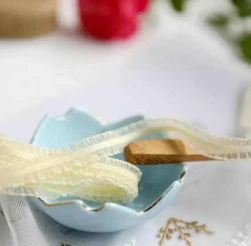 5 Meter plissiertes elastisches Spitzenband, rosa, bestickter Netzspitzenbesatz zum Nähen von Kleidung/Hochzeit/Dekoration/Scrapbooking-Beigegelb-5 Meter von ZFISH