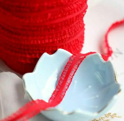 5 Meter plissiertes elastisches Spitzenband, rosa, bestickter Netzspitzenbesatz zum Nähen von Kleidung/Hochzeit/Dekoration/Scrapbooking-rot-5 Meter von ZFISH